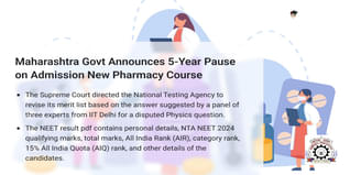 Maharashtra Govt Announces 5-Year Pause on Admission New Pharmacy Course; Check Detail Here